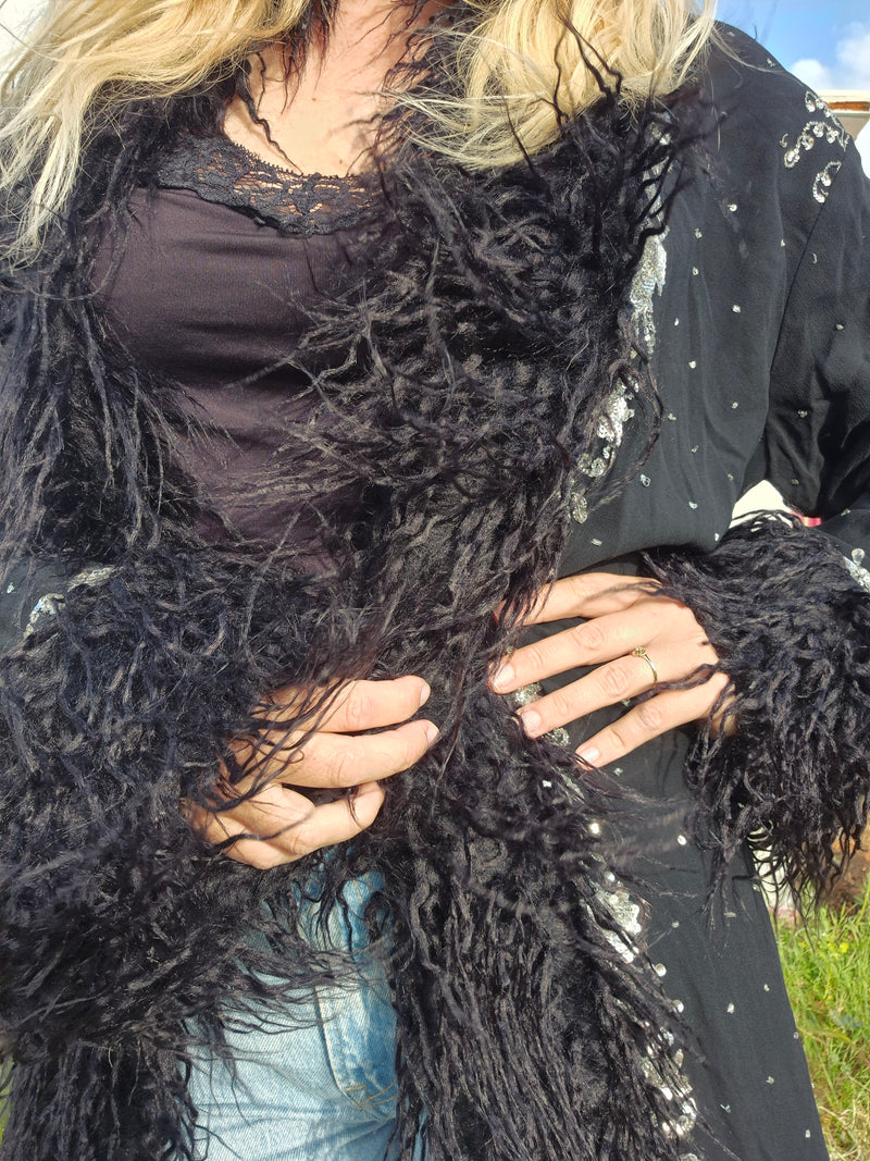 Bohemian coat • BLACK & SILVER • one size (S/M/L)