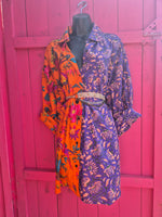 La Fairý • Cotton blockprint shirt/dress • one size • PURPLE/ORANGE