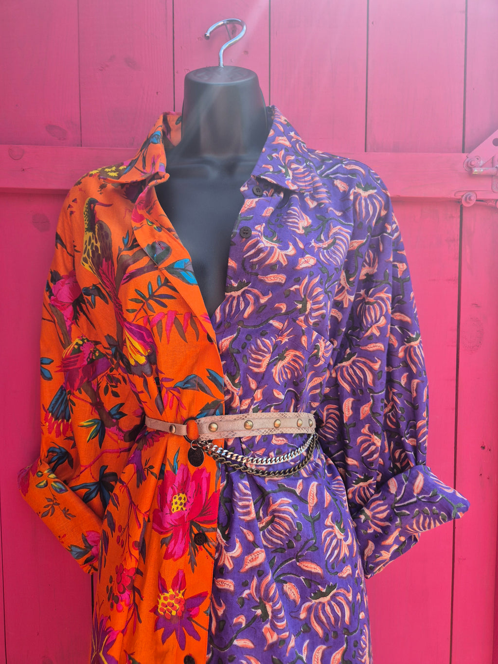 La Fairý • Cotton blockprint shirt/dress • one size • PURPLE/ORANGE
