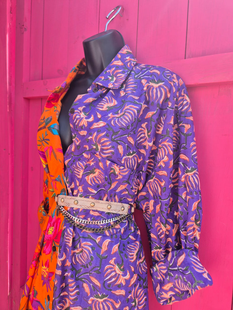 La Fairý • Cotton blockprint shirt/dress • one size • PURPLE/ORANGE