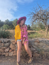 La Fairý • Cotton blockprint shirt/dress • one size • SUMMER VIBES • Pink palmtrees