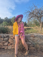 La Fairý • Cotton blockprint shirt/dress • one size • SUMMER VIBES • Pink palmtrees