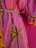 La Fairý • Cotton blockprint shirt/dress • one size • SUMMER VIBES • Pink palmtrees