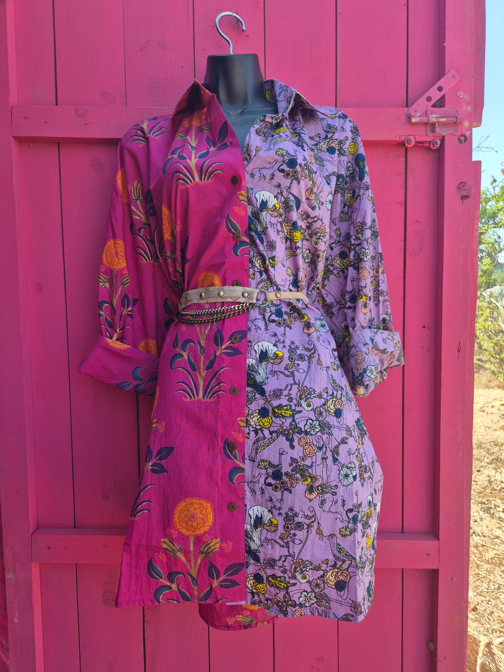 La Fairý • Cotton blockprint shirt/dress • one size • Fuchsia/Lila