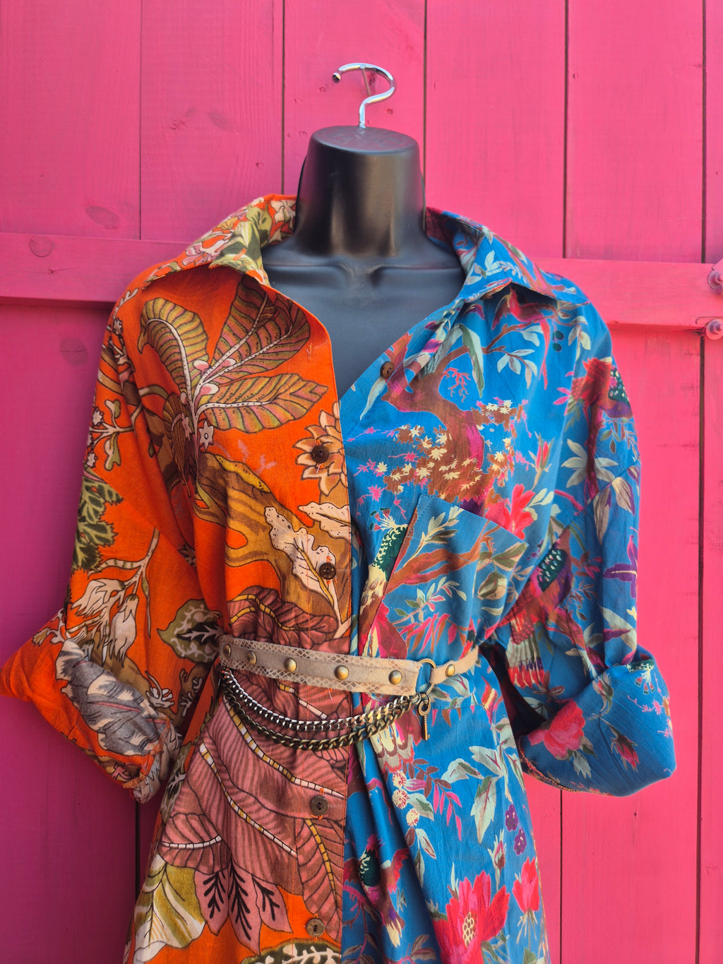 La Fairý • Cotton blockprint shirt/dress • one size • Orange/Blue