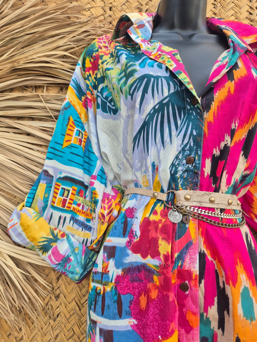 La Fairý • Cotton blockprint shirt/dress • one size • CARTAGENA x Ikat rosa