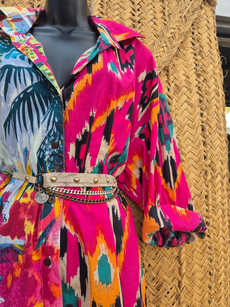 La Fairý • Cotton blockprint shirt/dress • one size • CARTAGENA x Ikat rosa