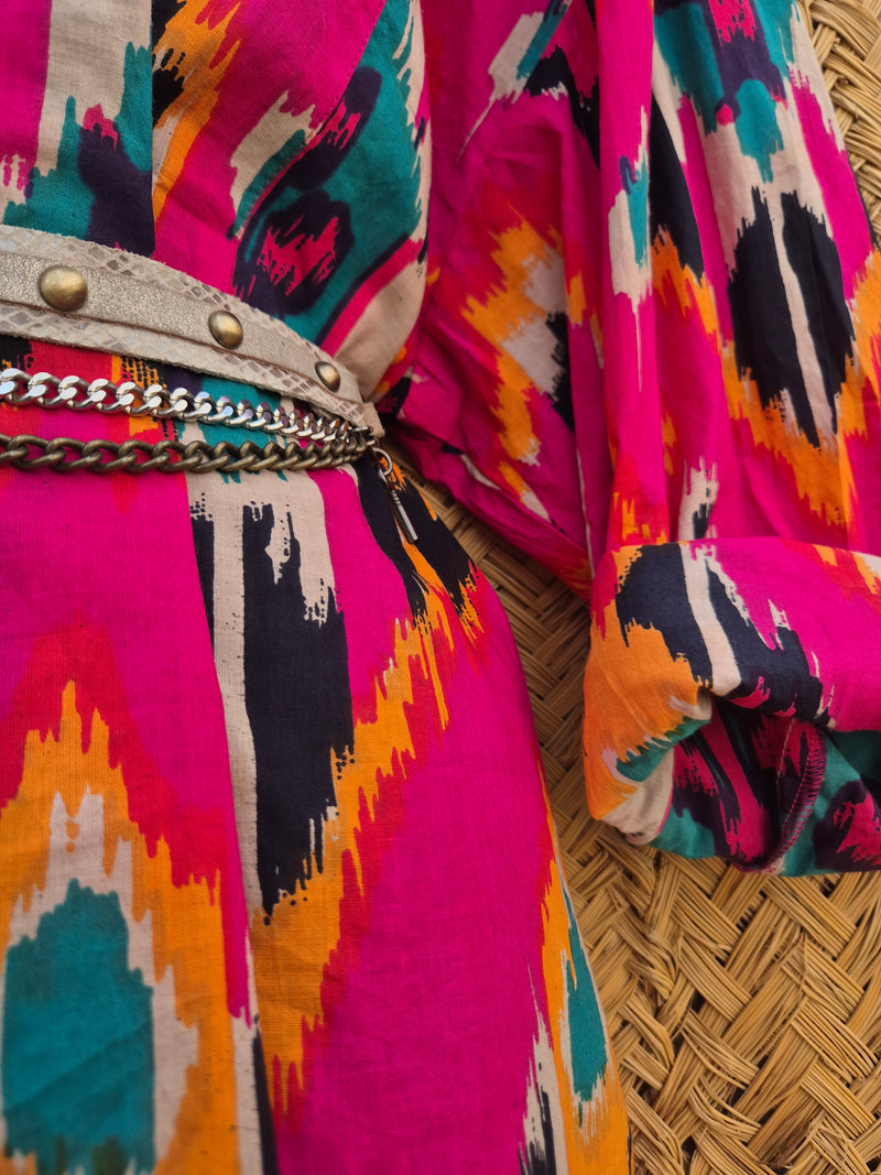 La Fairý • Cotton blockprint shirt/dress • one size • CARTAGENA x Ikat rosa