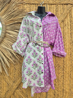 La Fairý • Cotton blockprint shirt/dress • one size • WHITE/LILA