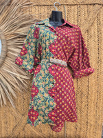 La Fairý • Cotton blockprint shirt/dress • one size • GREEN/RED