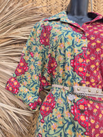 La Fairý • Cotton blockprint shirt/dress • one size • GREEN/RED