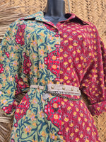 La Fairý • Cotton blockprint shirt/dress • one size • GREEN/RED