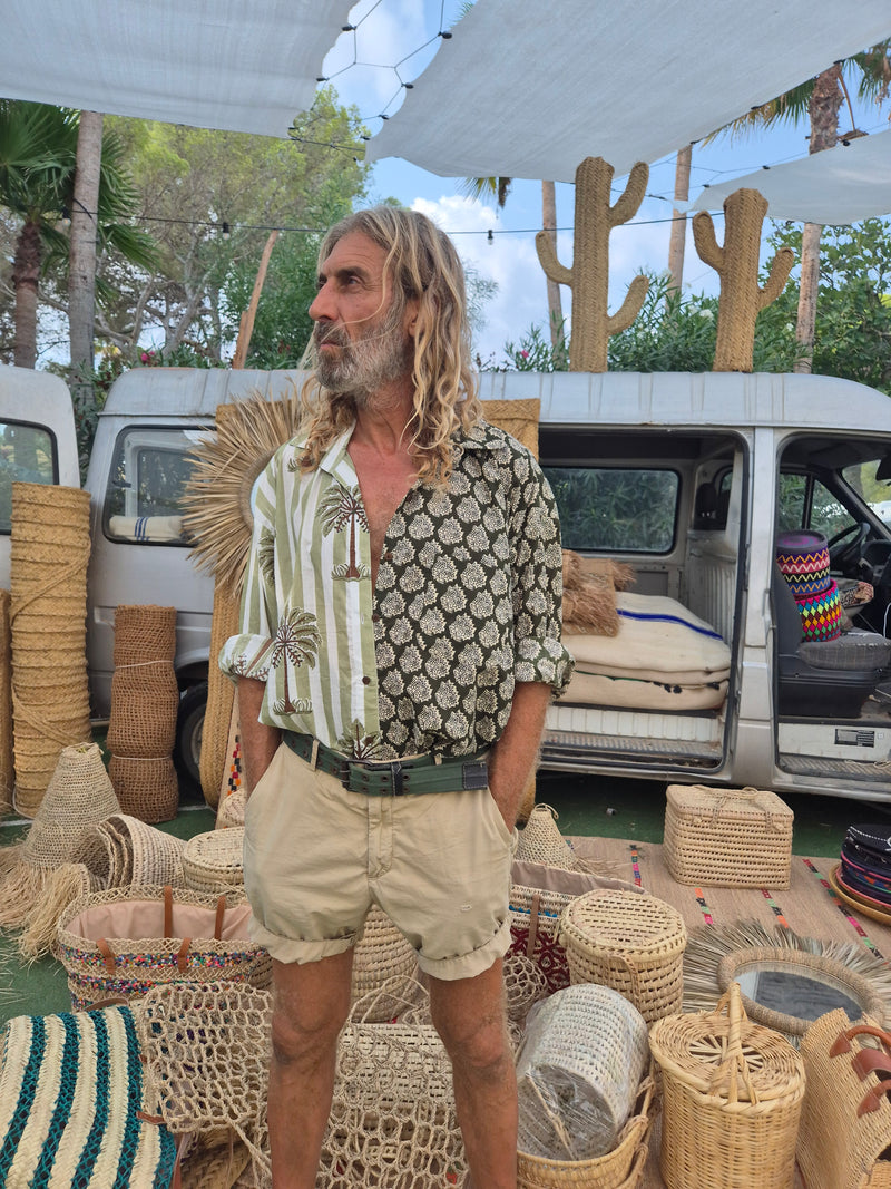 La Fairý • Cotton blockprint shirt/dress • one size • PALMTREES