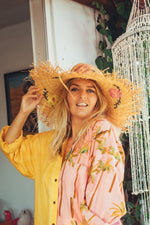 La Fairý • Cotton blockprint shirt/dress • one size • SUMMER VIBES • Pink palmtrees