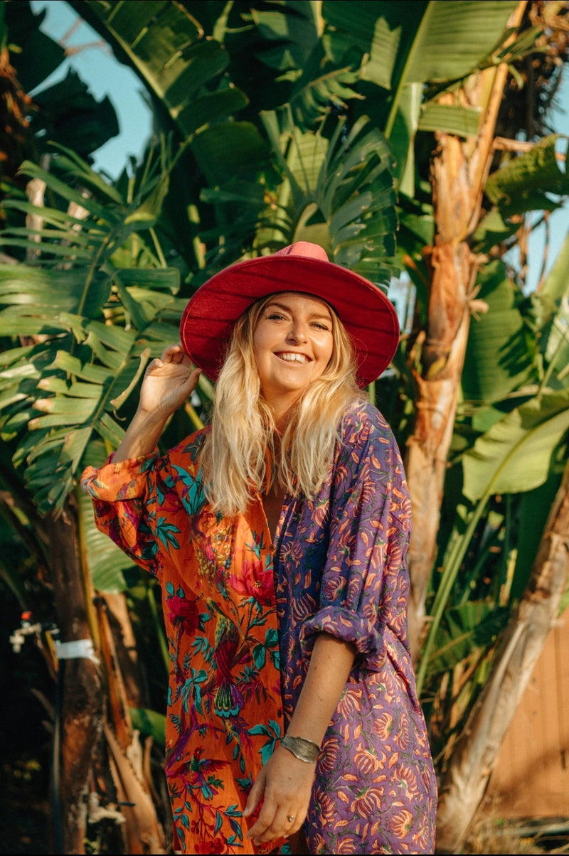 La Fairý • Cotton blockprint shirt/dress • one size • PURPLE/ORANGE