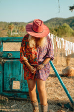 La Fairý • Cotton blockprint shirt/dress • one size • PURPLE/ORANGE