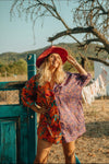 La Fairý • Cotton blockprint shirt/dress • one size • PURPLE/ORANGE