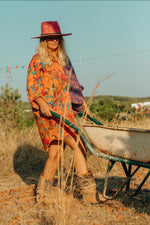 La Fairý • Cotton blockprint shirt/dress • one size • PURPLE/ORANGE