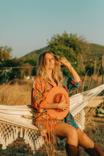 La Fairý • Cotton blockprint shirt/dress • one size • Orange/Blue