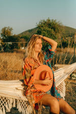 La Fairý • Cotton blockprint shirt/dress • one size • Orange/Blue