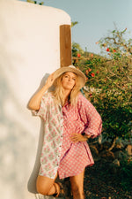 La Fairý • Cotton blockprint shirt/dress • one size • WHITE/LILA