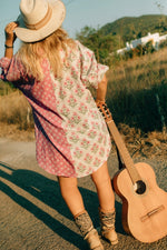 La Fairý • Cotton blockprint shirt/dress • one size • WHITE/LILA