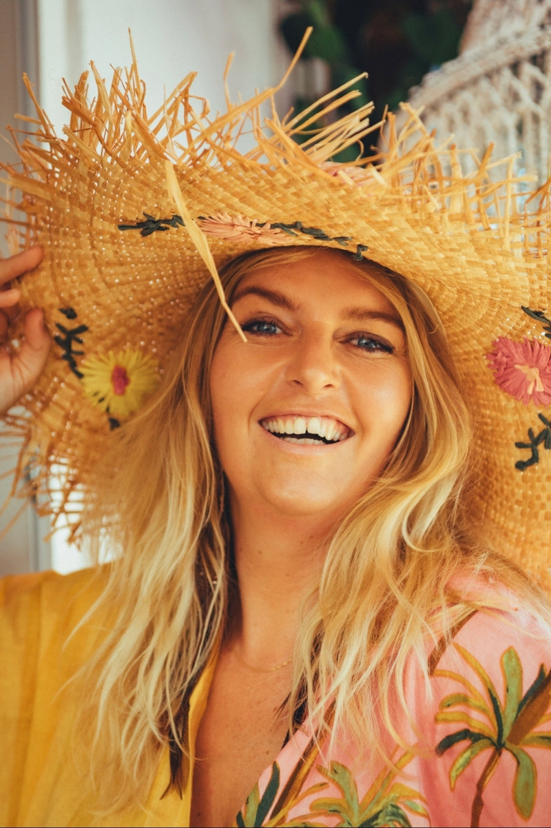 La Fairý • Cotton blockprint shirt/dress • one size • SUMMER VIBES • Pink palmtrees