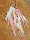 Feather earrings • Raw crystals • Rose Quartz • Pink, White and brown feathers