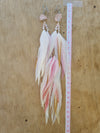 Feather earrings • Raw crystals • Rose Quartz • Pink, White and brown feathers