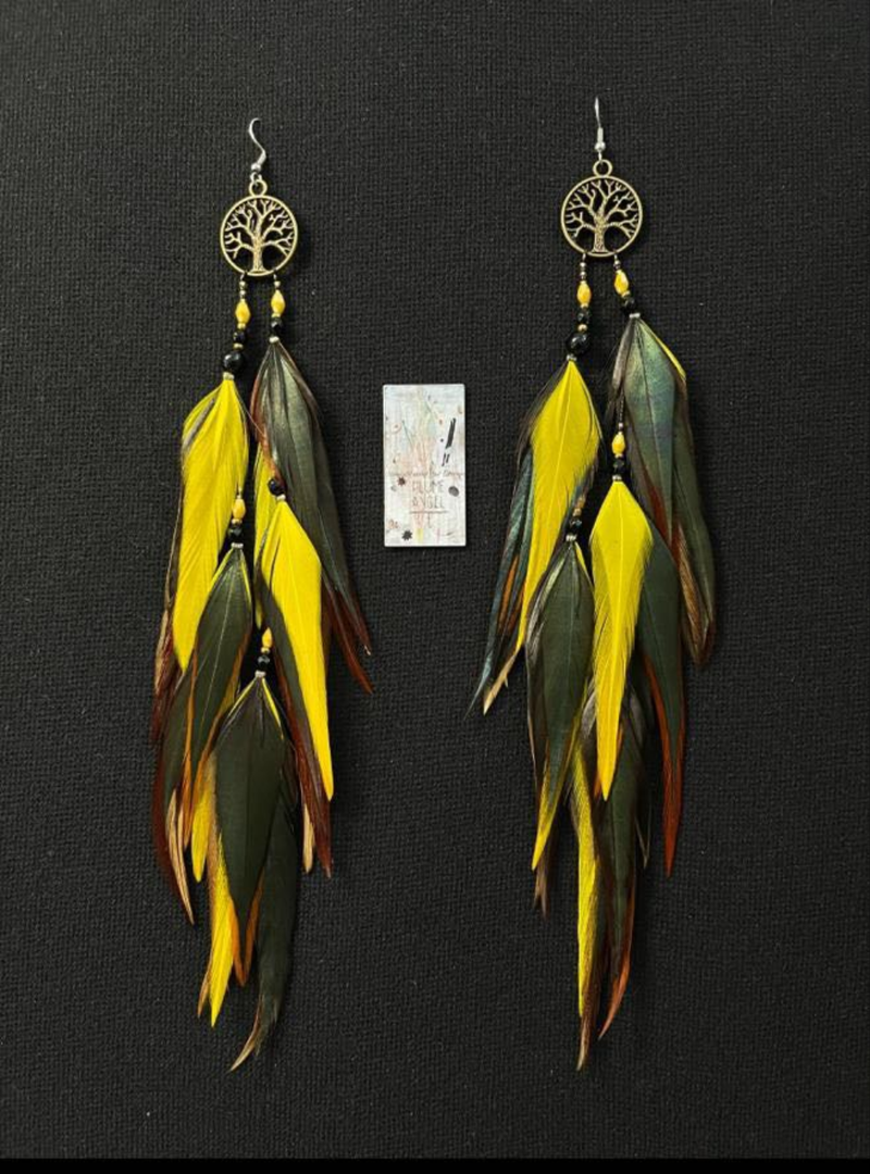 Feather Earrings • Tree of life • yellow